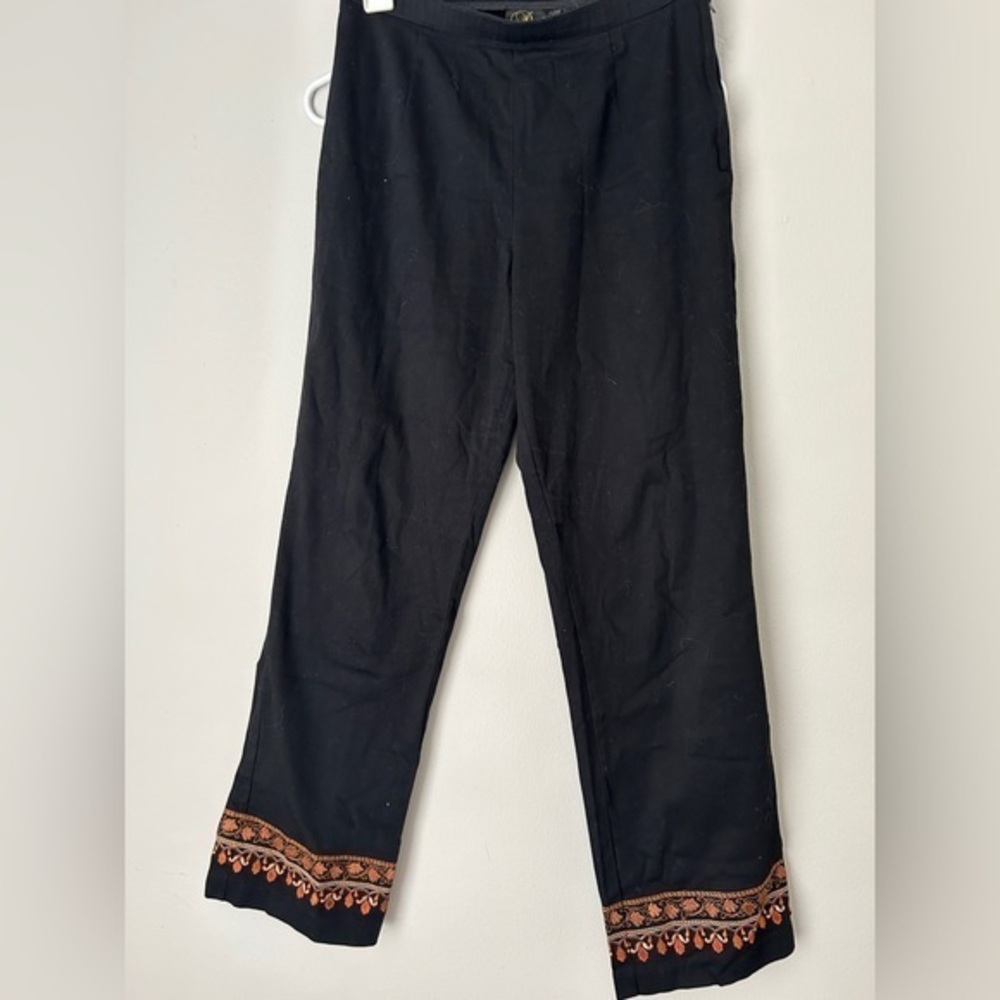 David Paul Black Pants with Orange Embroidered Hem‎
